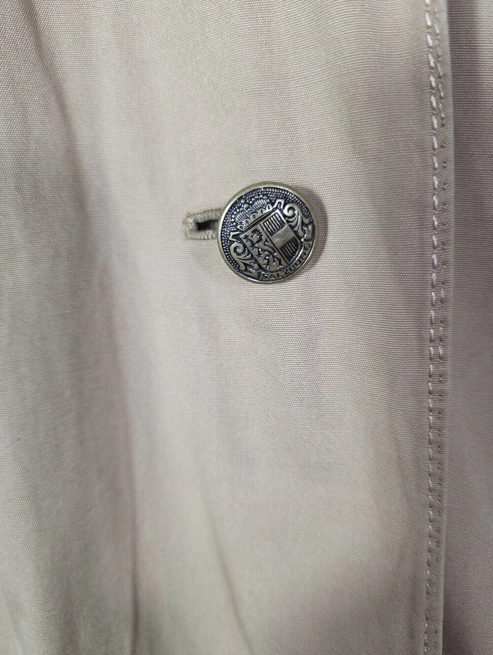 Women's Vintage Trench Coat XL Tan Military Gold Crest Buttons Oversized